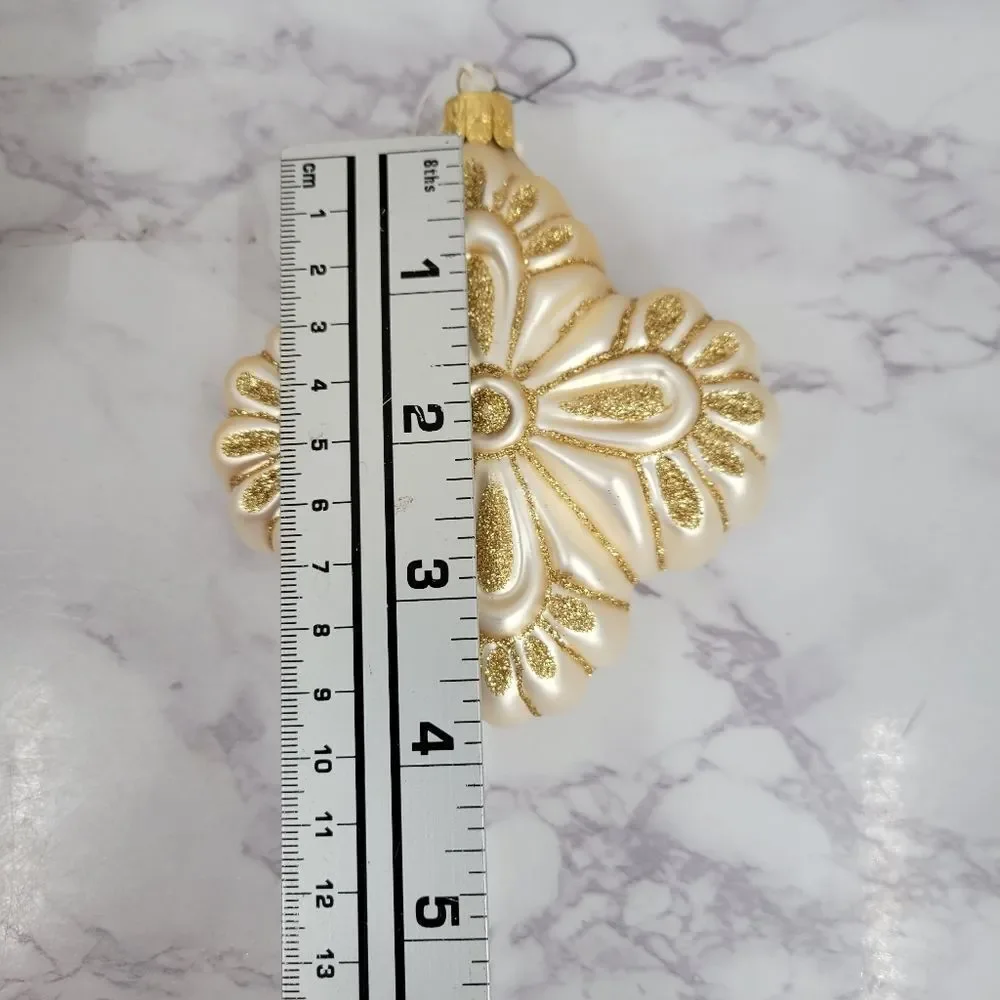 Vintage Gold and Cream Hand Blown and Painted Glass Ornaments European Artisan